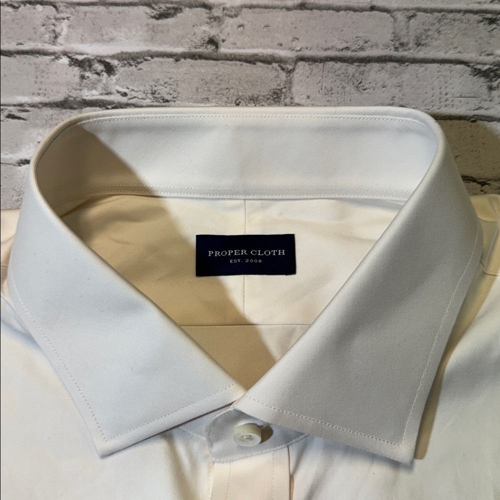 Proper Cloth mens 19 cream solid 100% cotton luxury dress shirt EUC - Picture 3 of 8